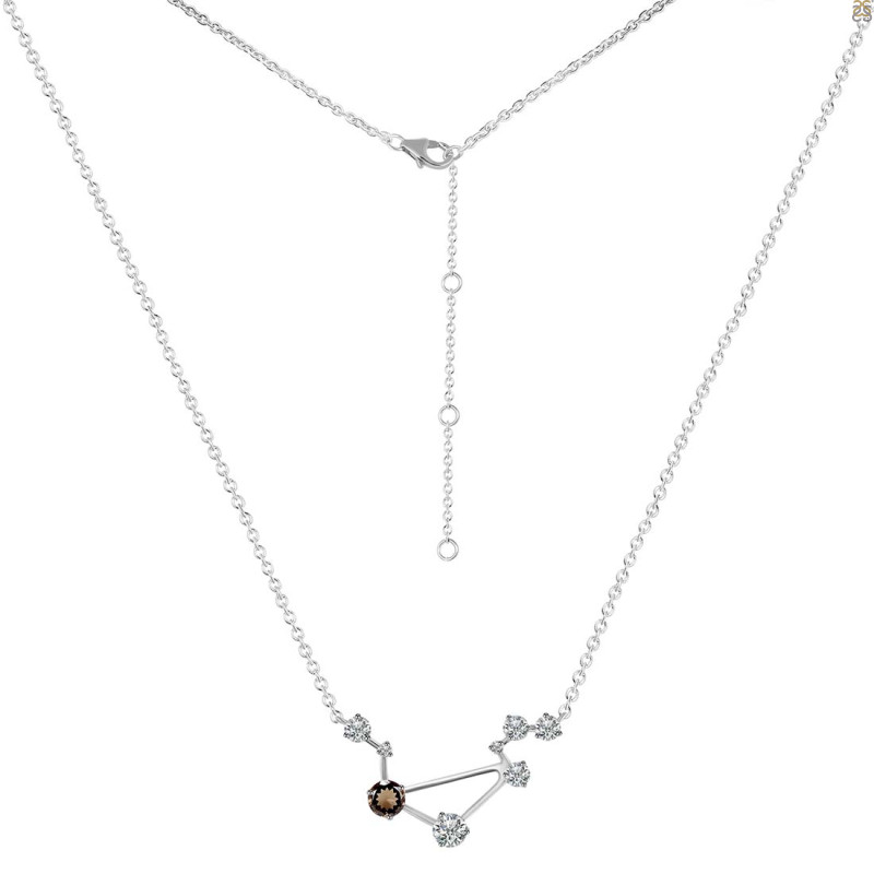 Libra Zodiac Star Constellation Smoky & White Topaz Necklace