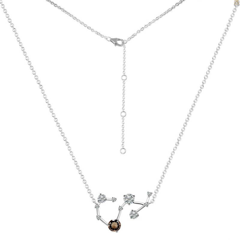 Scorpio Zodiac Star Constellation Smoky & White Topaz Necklace