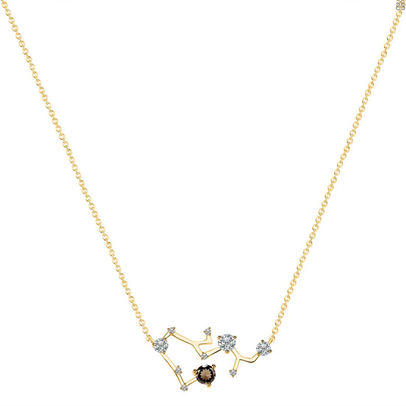 Sagittarius Zodiac Star Constellation Smoky & White Topaz Necklace SMY-RDN-496.