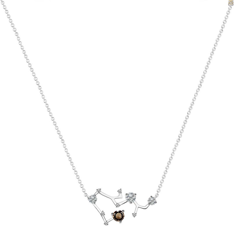 Sagittarius Zodiac Star Constellation Smoky & White Topaz Necklace SMY-RDN-496.
