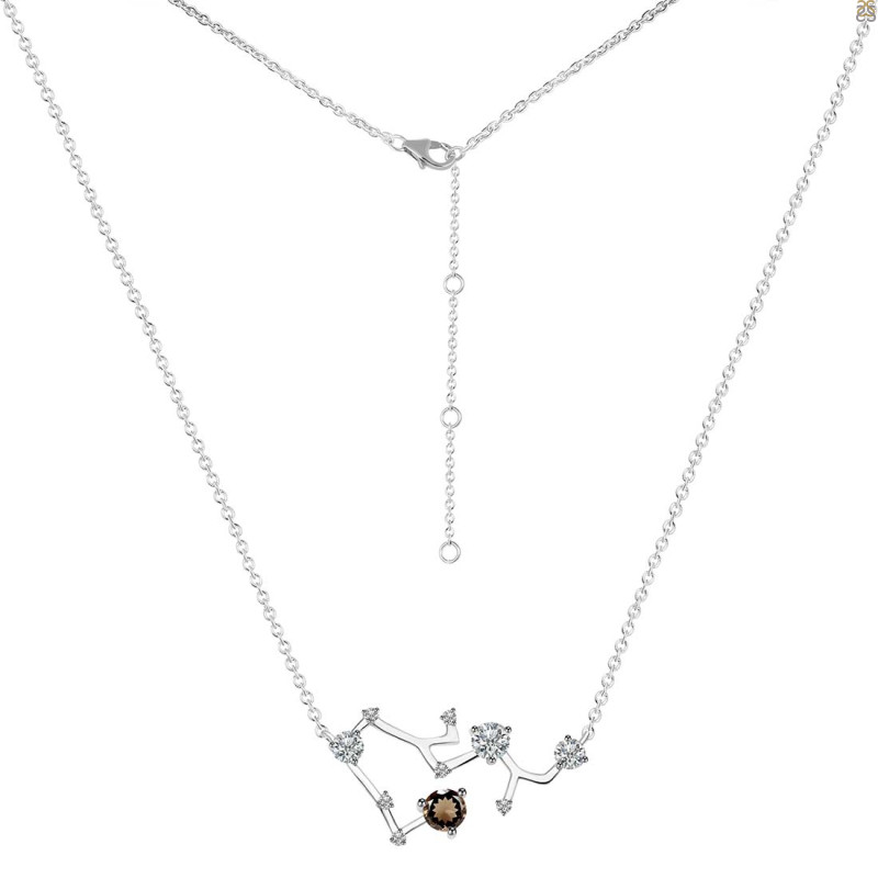 Sagittarius Zodiac Star Constellation Smoky & White Topaz Necklace
