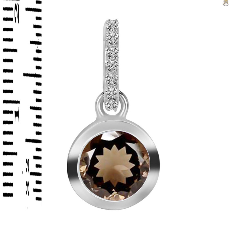 Smoky & White Topaz Pendant SMY-RDP-742-CZ-LOOP.