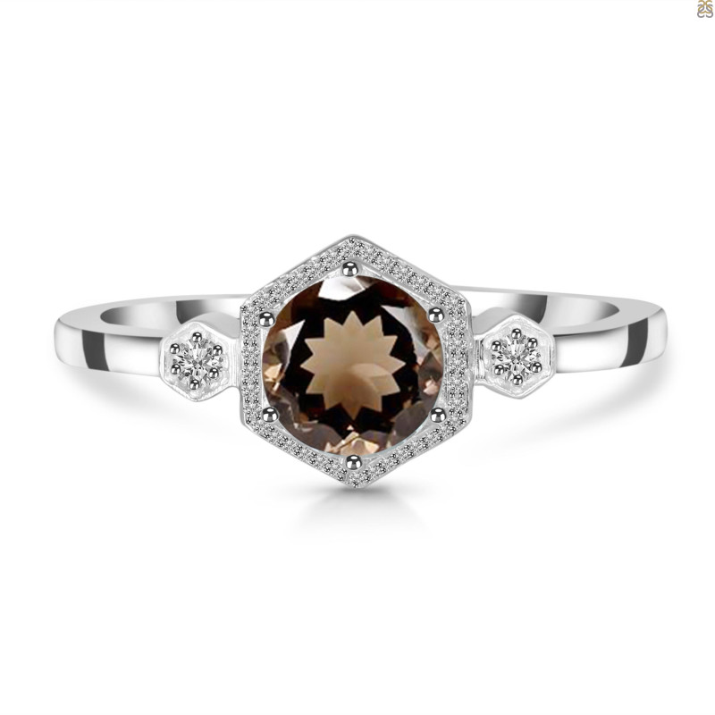 Smoky & White Topaz Ring SMY-RDR-373.