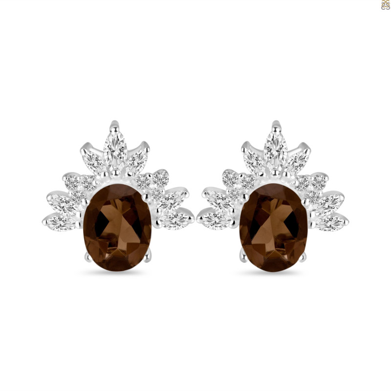 Smoky & White Topaz Stud Earring SMY-RE-71.