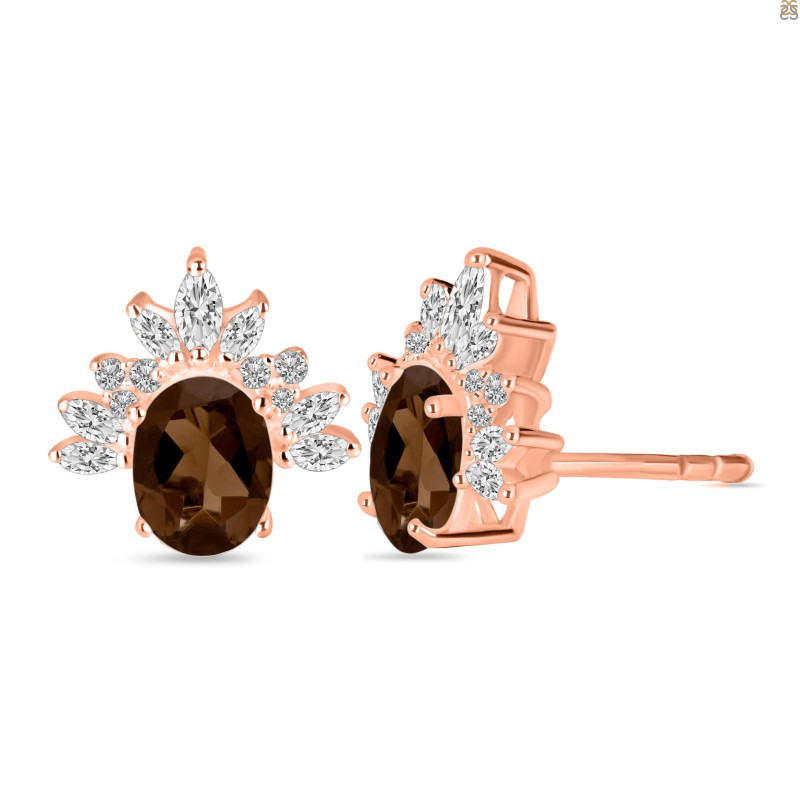 Smoky & White Topaz Stud Earring SMY-RE-71.