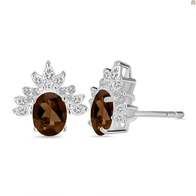 Smoky & White Topaz Stud Earring
