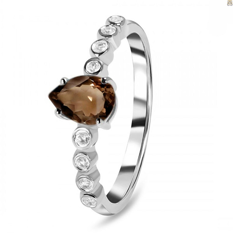 Smoky & White Topaz Ring