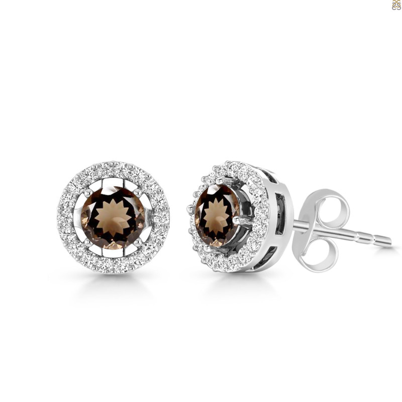 Smoky & White Topaz Stud Earring