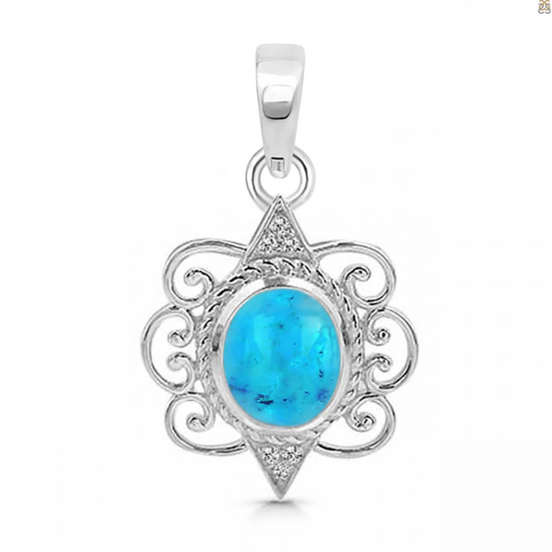Turquoise & White Topaz Pendant TRQ-RDP-334.