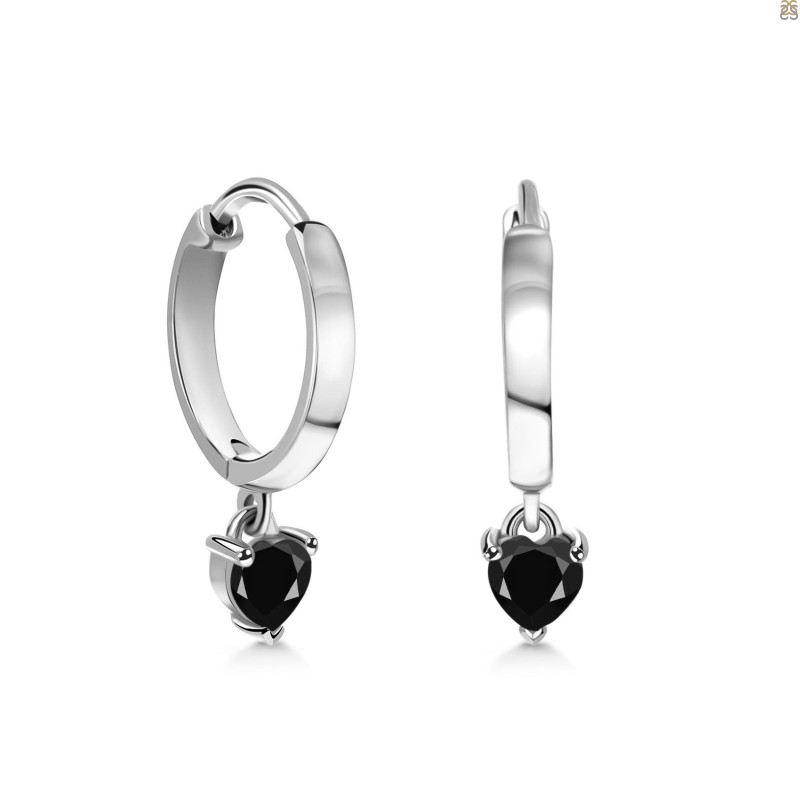 Black Tourmaline Heart Hoop Earring