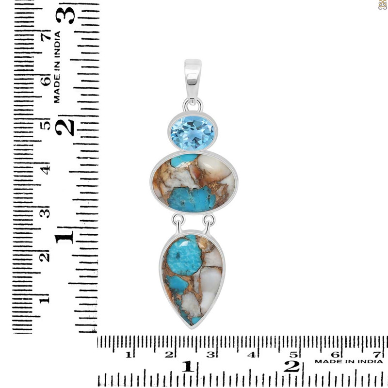 Spiny Oyster Turquoise & Blue-Topaz Pendant-2SP TRO-1-201
