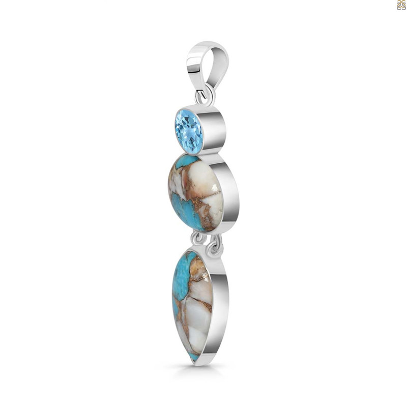 Spiny Oyster Turquoise & Blue-Topaz Pendant-2SP