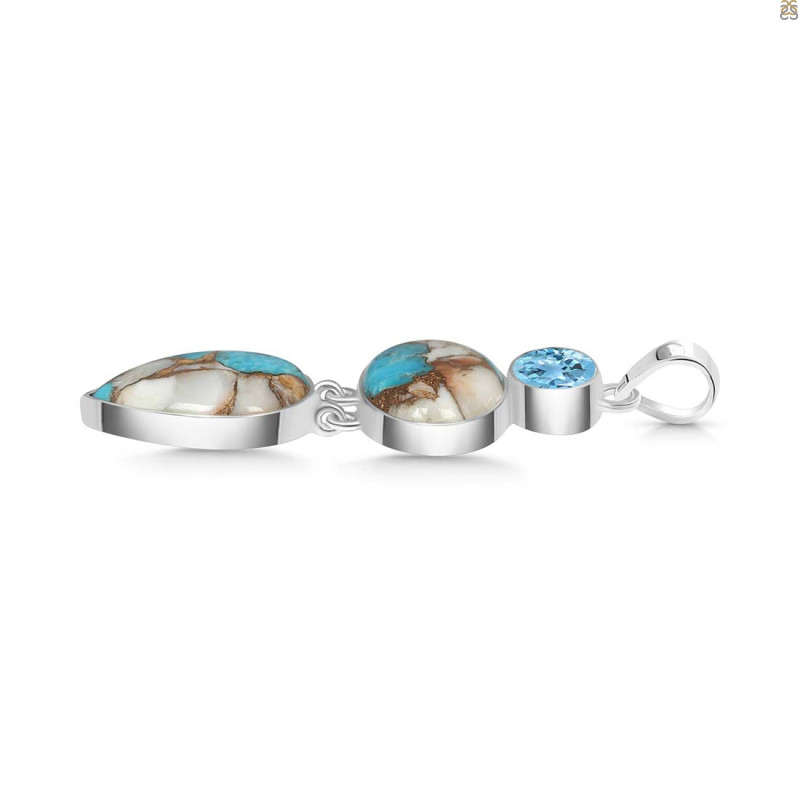 Spiny Oyster Turquoise & Blue-Topaz Pendant-2SP TRO-1-201