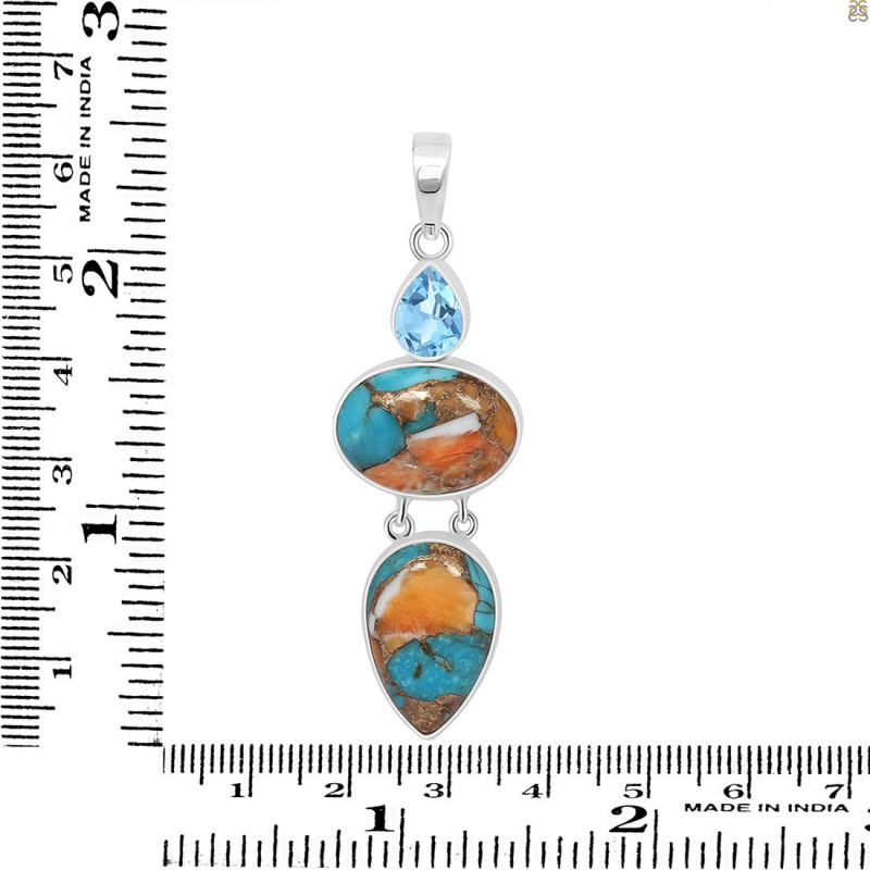 Spiny Oyster Turquoise & Blue-Topaz Pendant-2SP TRO-1-206
