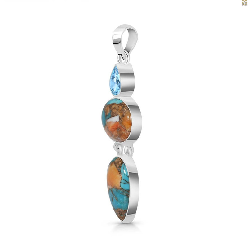 Spiny Oyster Turquoise & Blue-Topaz Pendant-2SP