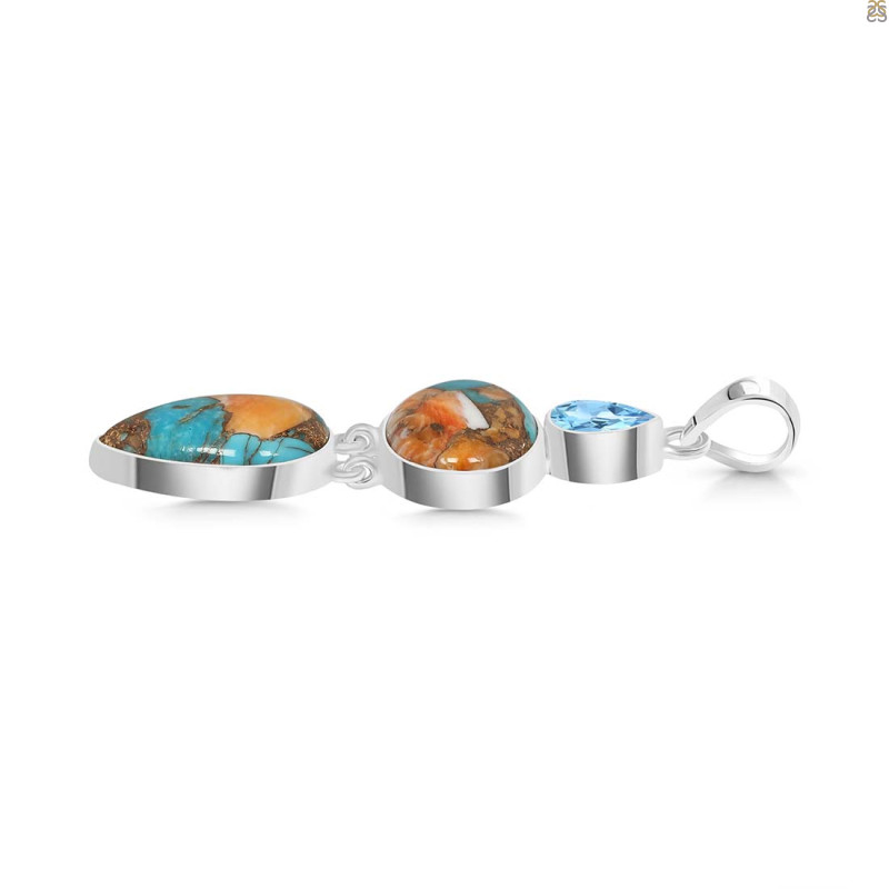 Spiny Oyster Turquoise & Blue-Topaz Pendant-2SP TRO-1-206