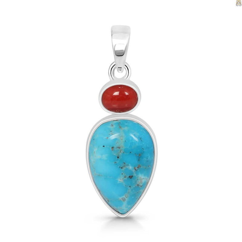 Turquoise/Red Onyx Pendant-2SP TRQ-1-175