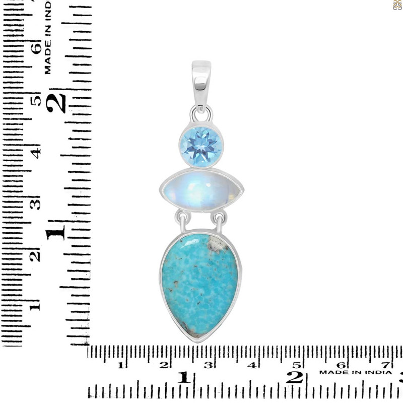 Turquoise/Moonstone/Blue Topaz Pendant-2SP TRQ-1-376