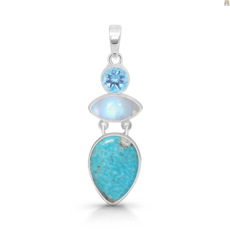 Turquoise/Moonstone/Blue Topaz Pendant-2SP TRQ-1-376