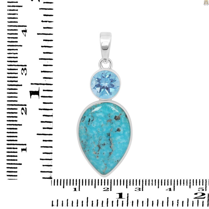 Turquoise/Blue Topaz Pendant-2SP TRQ-1-377