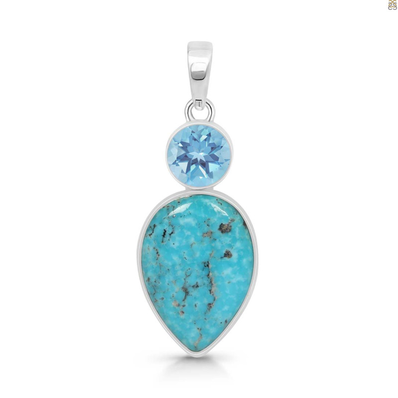 Turquoise/Blue Topaz Pendant-2SP TRQ-1-377