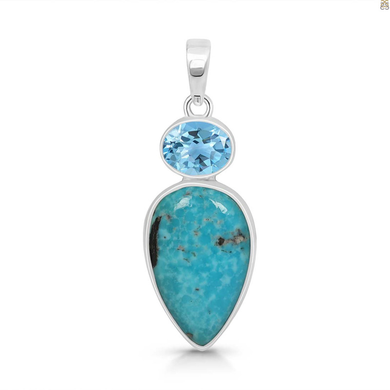 Turquoise/Blue Topaz Pendant-2SP TRQ-1-380