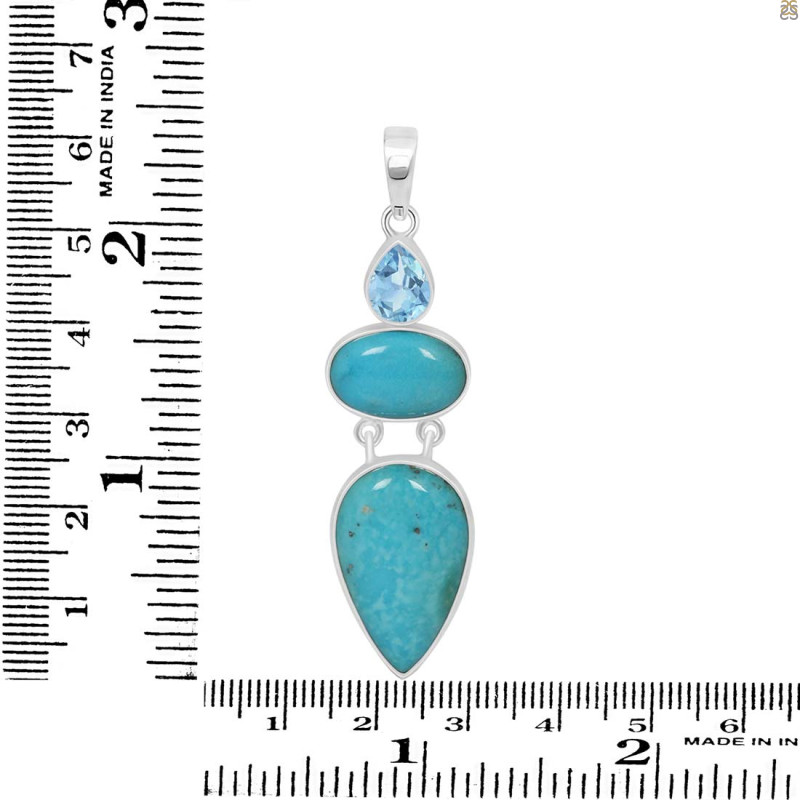 Turquoise/Blue Topaz Pendant-2SP TRQ-1-381