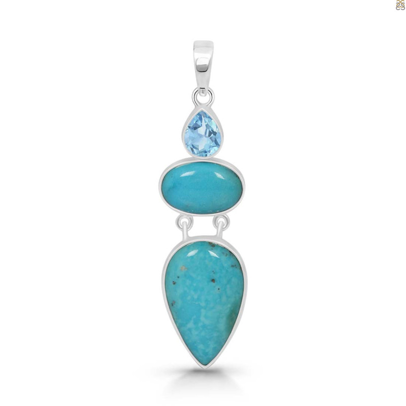 Turquoise/Blue Topaz Pendant-2SP TRQ-1-381