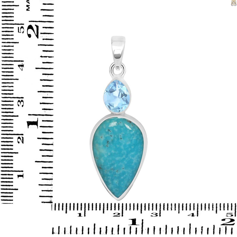 Turquoise/Blue Topaz Pendant-2SP TRQ-1-384