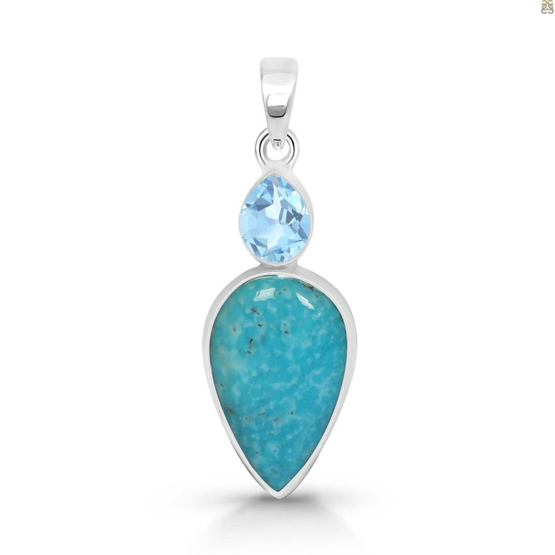 Turquoise/Blue Topaz Pendant-2SP TRQ-1-384