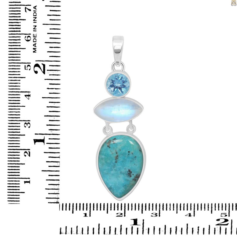 Turquoise/Moonstone/Blue Topaz Pendant-2SP TRQ-1-386