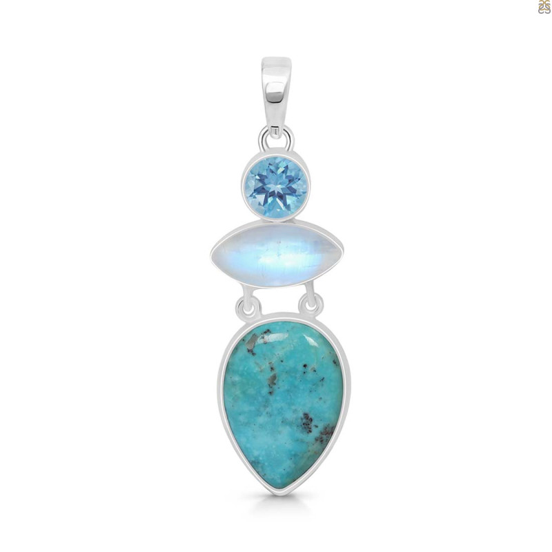 Turquoise/Moonstone/Blue Topaz Pendant-2SP TRQ-1-386