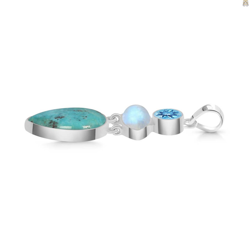 Turquoise/Moonstone/Blue Topaz Pendant-2SP TRQ-1-386