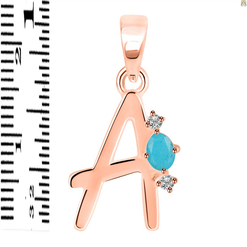 Turquoise & White Topaz Alphabet A Pendant TRQ-RDA-1.