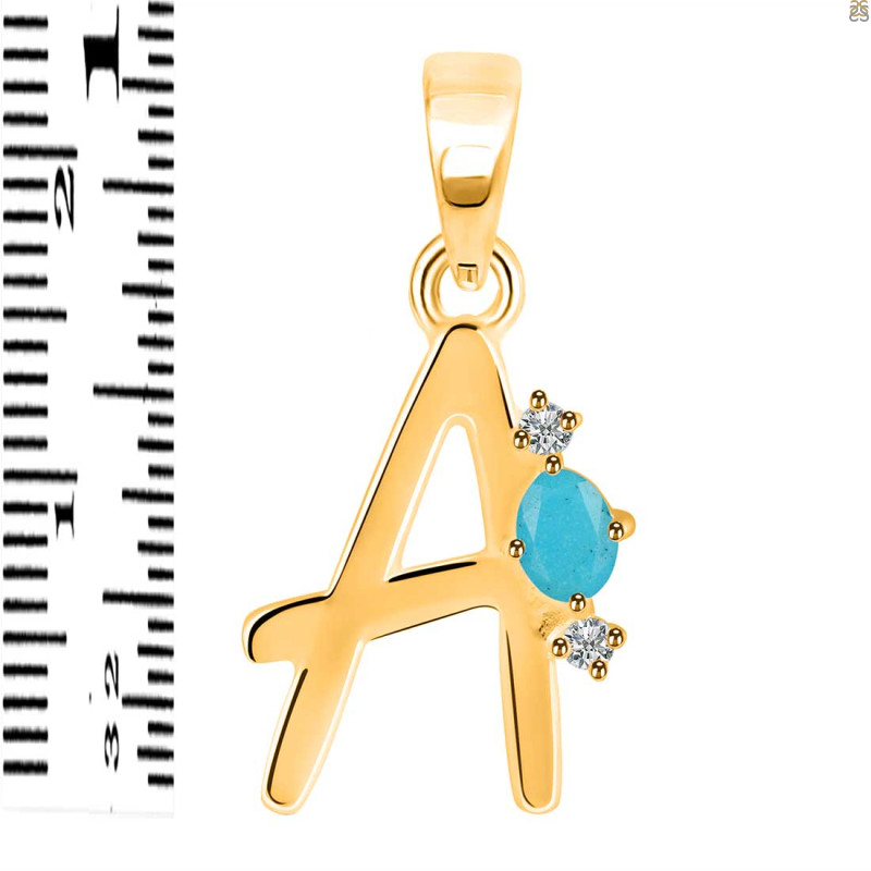 Turquoise & White Topaz Alphabet A Pendant TRQ-RDA-1.