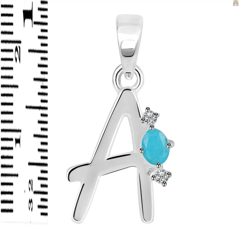 Turquoise & White Topaz Alphabet A Pendant TRQ-RDA-1.