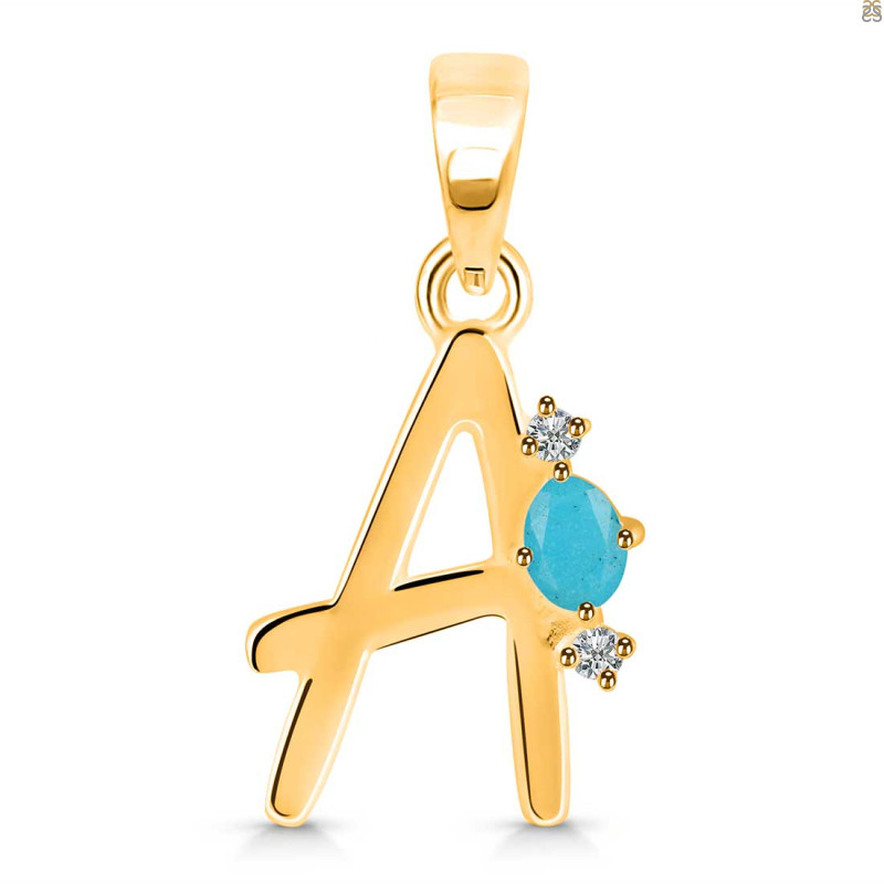 Turquoise & White Topaz Alphabet A Pendant TRQ-RDA-1.