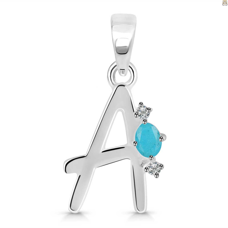 Turquoise & White Topaz Alphabet A Pendant TRQ-RDA-1.