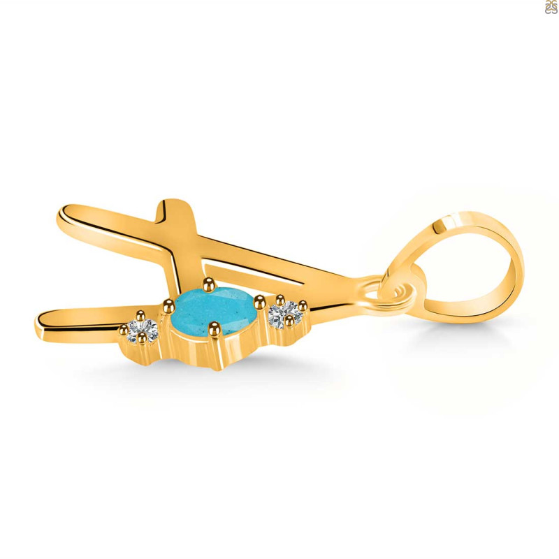 Turquoise & White Topaz Alphabet A Pendant TRQ-RDA-1.