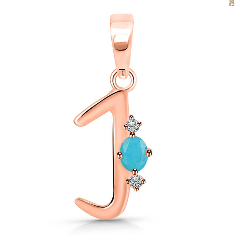 Turquoise & White Topaz Alphabet J Pendant TRQ-RDA-10.