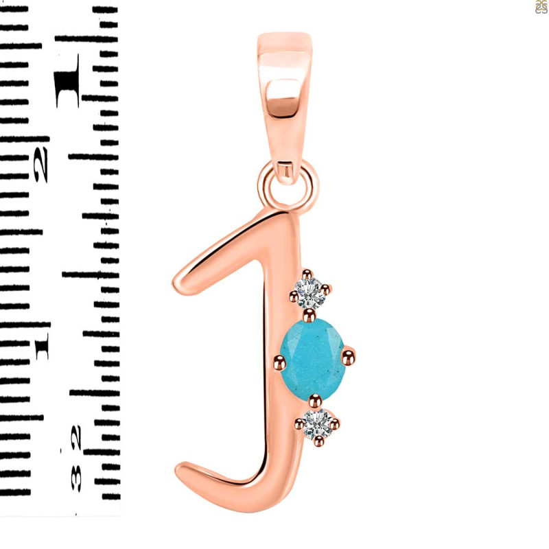 Turquoise & White Topaz Alphabet J Pendant TRQ-RDA-10.