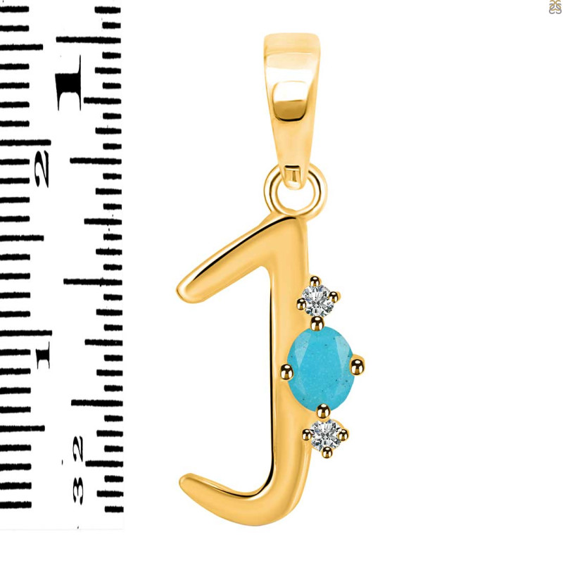 Turquoise & White Topaz Alphabet J Pendant TRQ-RDA-10.