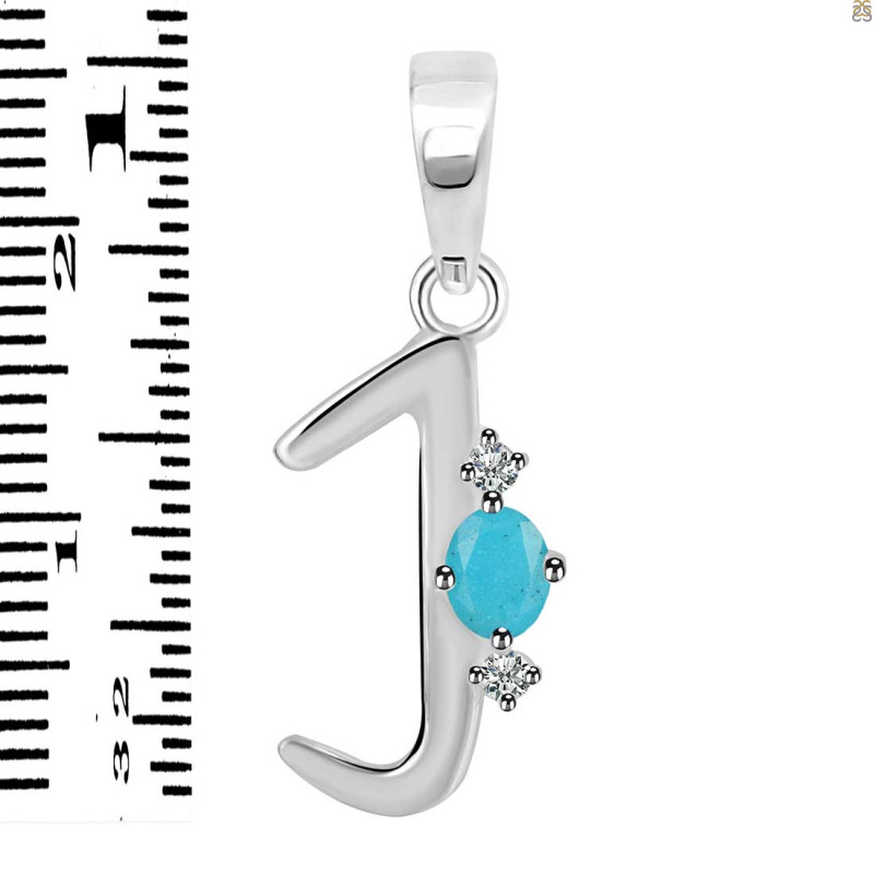 Turquoise & White Topaz Alphabet J Pendant TRQ-RDA-10.