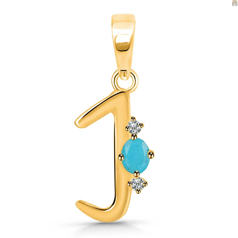 Turquoise & White Topaz Alphabet J Pendant TRQ-RDA-10.