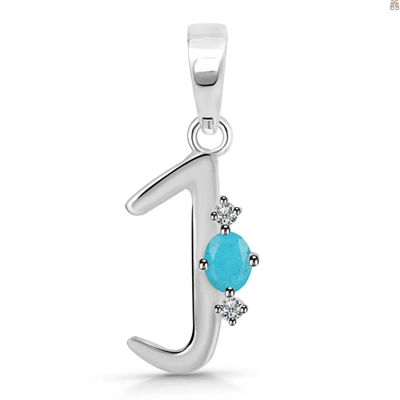 Turquoise & White Topaz Alphabet J Pendant TRQ-RDA-10.