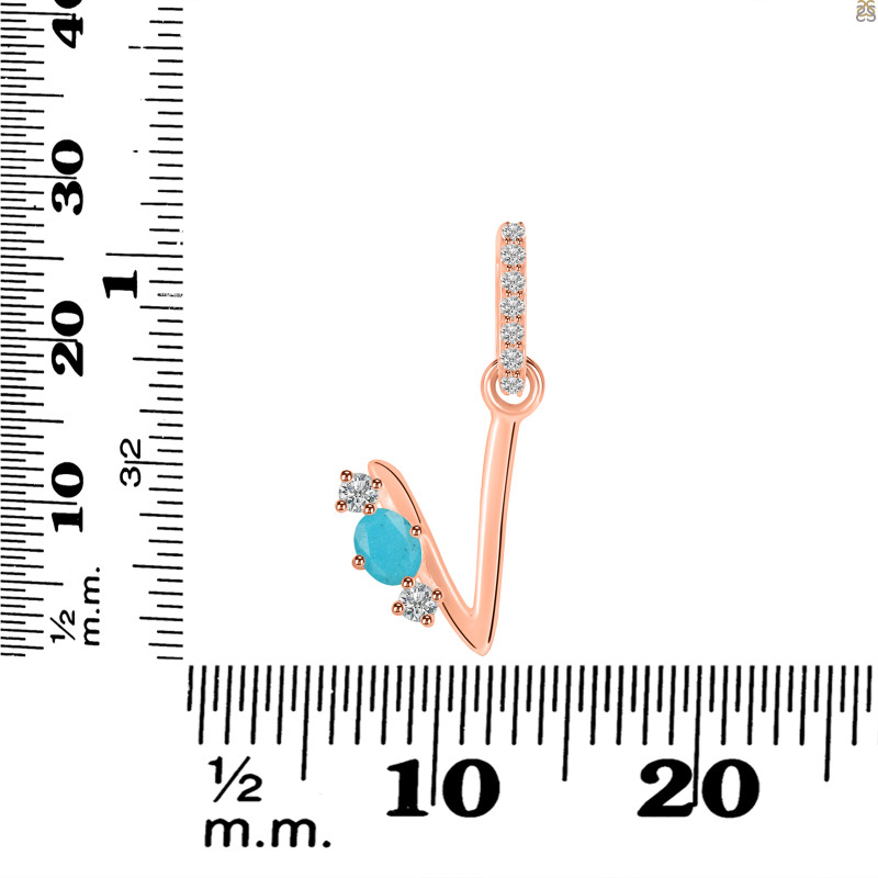 Turquoise & White Topaz Alphabet V Pendant TRQ-RDA-100.