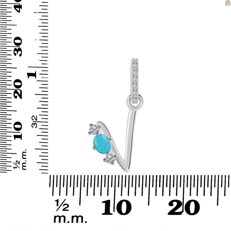 Turquoise & White Topaz Alphabet V Pendant TRQ-RDA-100.