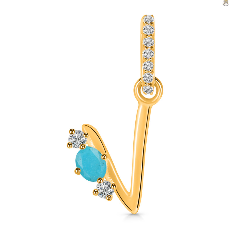 Turquoise & White Topaz Alphabet V Pendant TRQ-RDA-100.