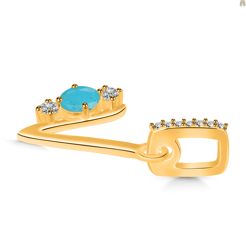 Turquoise & White Topaz Alphabet V Pendant TRQ-RDA-100.