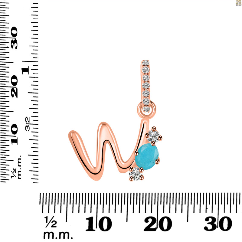 Turquoise & White Topaz Alphabet W Pendant TRQ-RDA-101.